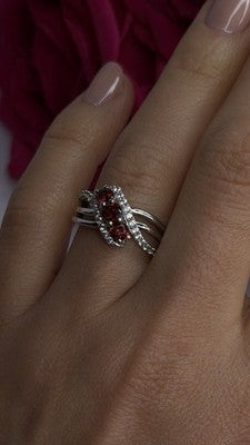 925 Sterling Silver Garnet & Beryl Ring Size 7