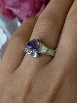 925 Sterling Silver Amethyst Opal Beryl Ring Size 7