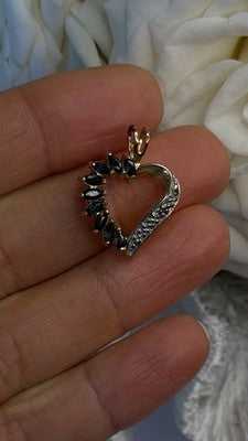 925 Sterling Silver Gold Plated Heart Blue Sapphire & Diamond Pendant