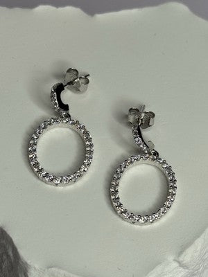 925 Sterling Silver Elegant CZ Earrings Length 1 Inch