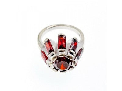 925 Sterling Silver Spessartine "Flower" Ring Size 6.5