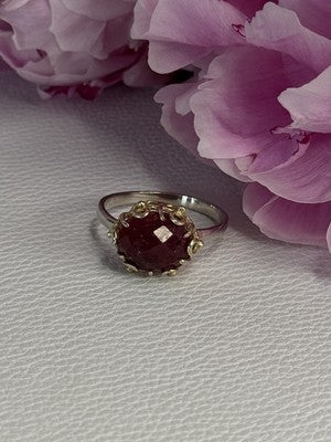 925 Sterling Silver Gold Plated Part Ruby Ring Size 8