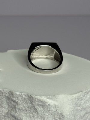 925 Sterling Silver Black Enamel & CZ Men'S Ring Size 11