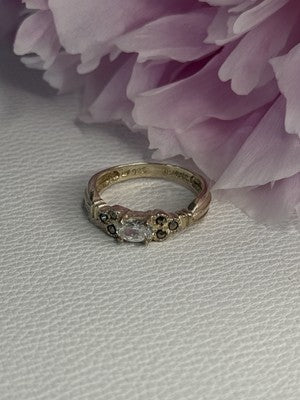 925 Sterling Silver Beryl & Marcasite Ring Size 7