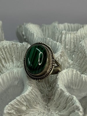 Vintage 925 Sterling Silver Malachite Ring Size 9