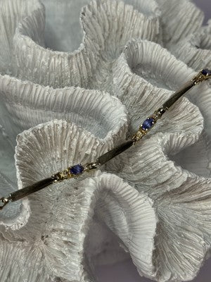 14K Yellow Gold Tanzanite & Diamond Bracelet Length 7.5 Inch