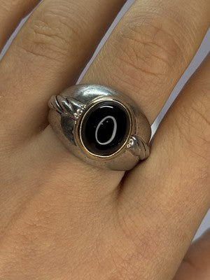 925 Sterling Silver & 14K Gold Bezel  Agate Ring Size 9.5