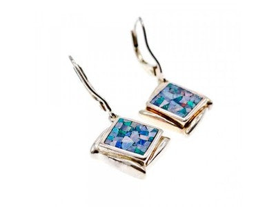 Vintage 925 Sterling Silver Mosaic Opal Earrings