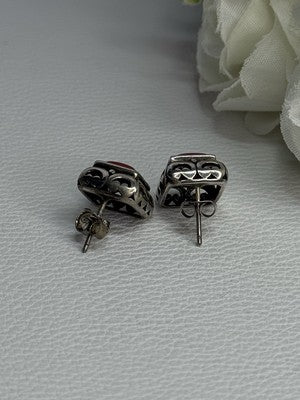 Vintage 925 Sterling Silver Carnelian Earrings Length 0.52 Inch