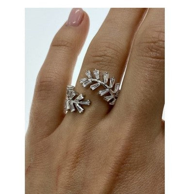 925 Sterling Silver CZ "Foliage" Ring Size 6.5 (Adjustable)