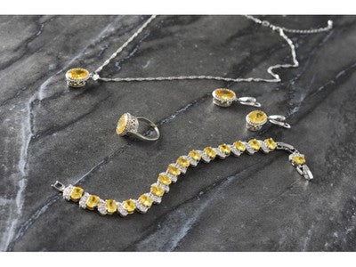 925 Sterling Silver Yellow CZ "Imitation Citrine" Set