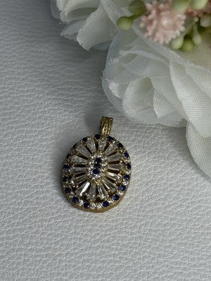 925 Sterling Silver Gold Plated Sapphire & Beryl Pendant Length 1 Inch
