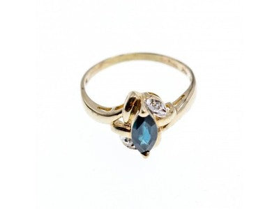 10K Yellow Gold Blue Topaz & Diamonds Ring Size 8