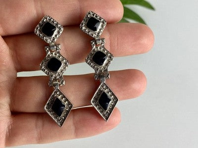 Vintage 925 Sterling Silver Onyx Earrings