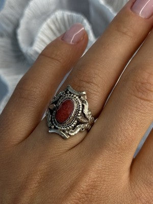 Vintage 925 Sterling Silver Agate Ring Size 6