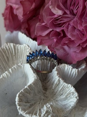 925 Sterling Silver Sapphire Ring Size 8
