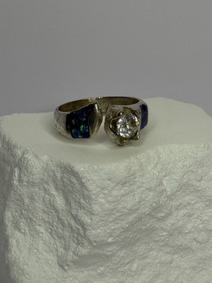 Vintage 925 Sterling Silver Beryl & Opal Ring Size 7