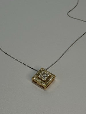 14K YELLOW WHITE GOLD CZ NECKLACE LENGTH 18 INCH