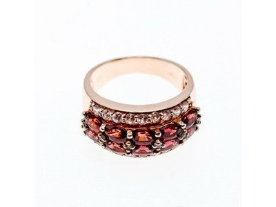 925 Sterling Silver Gold Plated Hessonite & CZ Ring Size 9.5