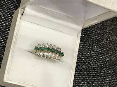 925 Sterling Silver White & Green CZ Ring Size 6.5
