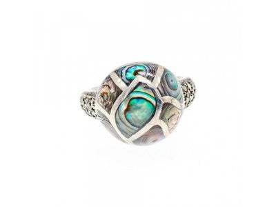 925 Sterling Silver Haliotis & Marcasites Ring Size 8.5