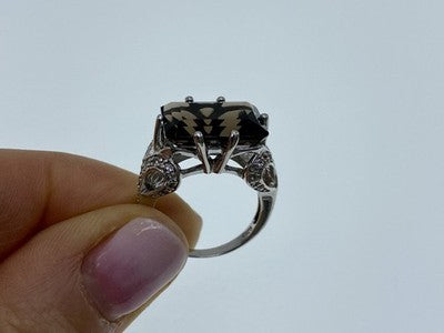 925 Sterling Silver Hessonite & Quartz Ring Size 5.5