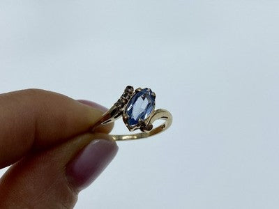 10K Yellow Gold Topaz & Diamonds Ring Size 6.5