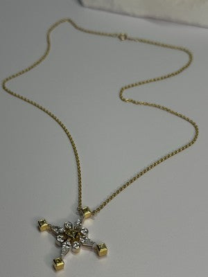 18K 750 YELLOW GOLD YELLOW & WHITE DIAMONDS 6.26 CT CROSSNECKLACE LENGTH 18 INCH