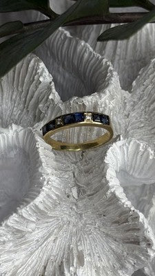 14K Yellow Gold Sapphire 0.33 CTW & Diamond 0.02 CTW Band Ring Size 6
