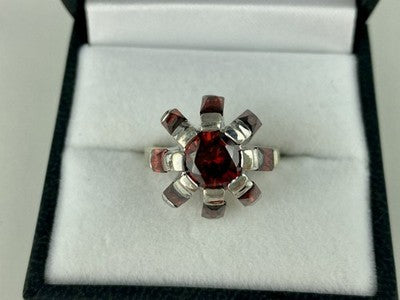 925 Sterling Silver Spessartine "Flower" Ring Size 6.5