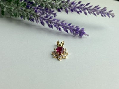 14K Yellow Gold Ruby & White Topaz Pendant