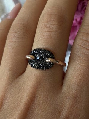 925 Sterling Silver Gold Plated Black Spinel Ring Size 9
