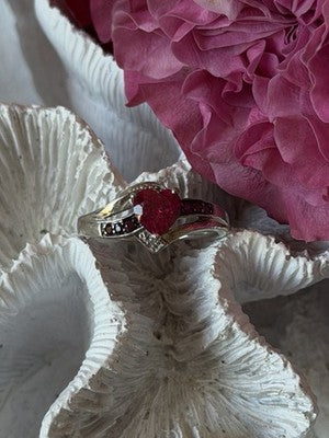 925 Sterling Silver Pink Sapphire Heart Ring Size 10