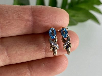 925 Sterling Silver Gold Plated Topaz Stud Earrings