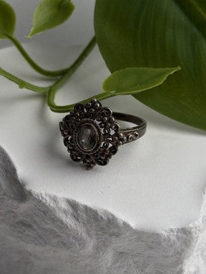 Vintage Filigree 925 Sterling Silver Mystic Topaz Ring Size 7.5