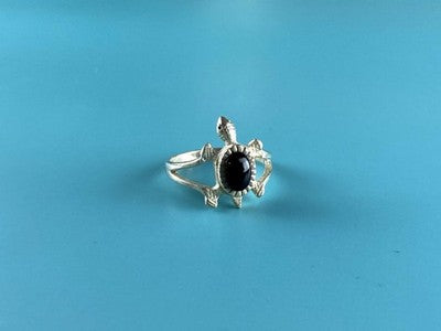 925 Sterling Silver Black Onyx "Turtle" Ring Size 5.5