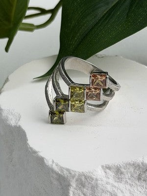 Beautiful Design 925 Sterling Silver 3 Color Spinel Ring Size 10