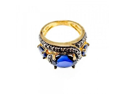 925 Sterling Silver Gold Plated Sapphires Ring Size 5.5