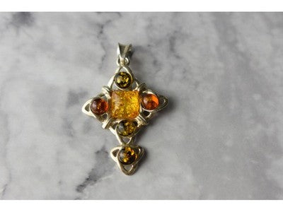 925 Sterling Silver Multicolor Amber Pendant