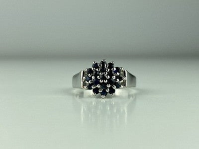 925 Sterling Silver Sapphires "Flower" Ring Size 8