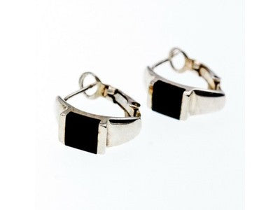 925 Sterling Silver Black Nephrite ( Jade ) Earrings