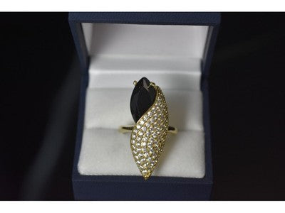 925 Sterling Silver Black Alpanite & CZ Ring Size 9