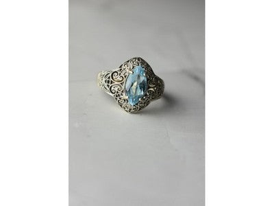 925 Sterling Silver Blue Spinel Openwork Ring Size 8.5