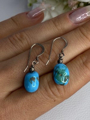 925 Sterling Silver Turquoise Earrings Length 1.20 Inch
