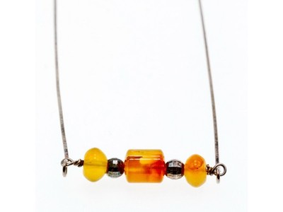 925 Sterling Silver Amber Necklace 33.4 in