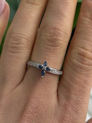 Faith 925 Sterling Silver Sapphire Cross Ring Size 8.5