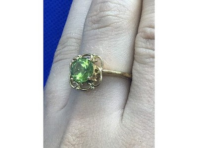 925 Sterling Silver Gold Plated Chrysolite Ring Size 7.5