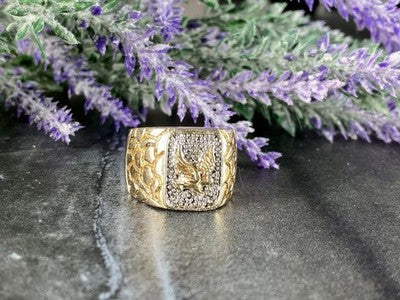 Men'S 925 Sterling Silver Gold Plated "Eagle" Ring Size 10.5