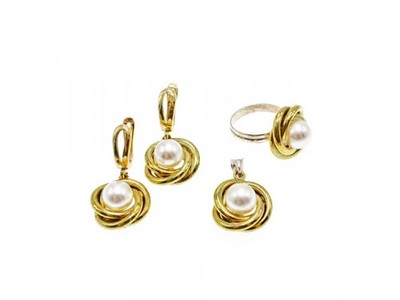 925 Sterling Silver Gold Plated Imitation Pearls Set