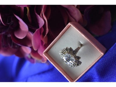 925 Sterling Silver CZ & Marcasites Ring Size 6.5
